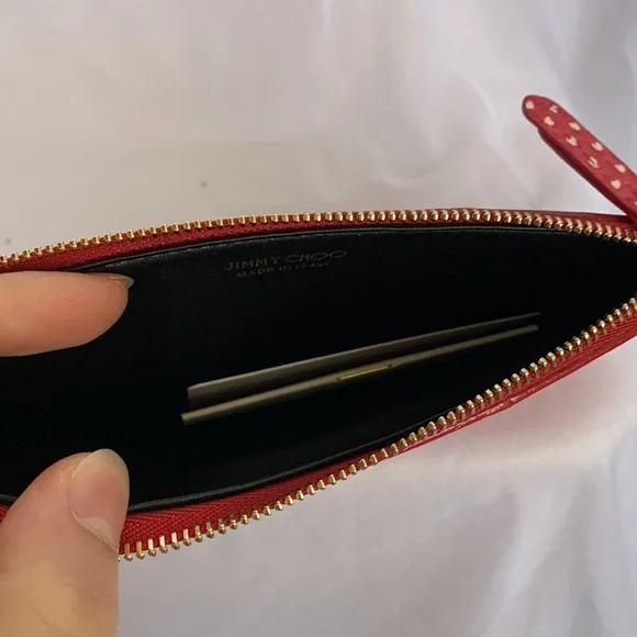 Brand New Jimmy Choo Aarna Pouch Red/White Spotted Snake Print - Picture 5 of 6